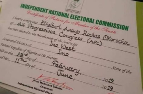 ‘It is God’s time’ former Governor, Okorocha reacts after receiving Certificate of Return from INEC
