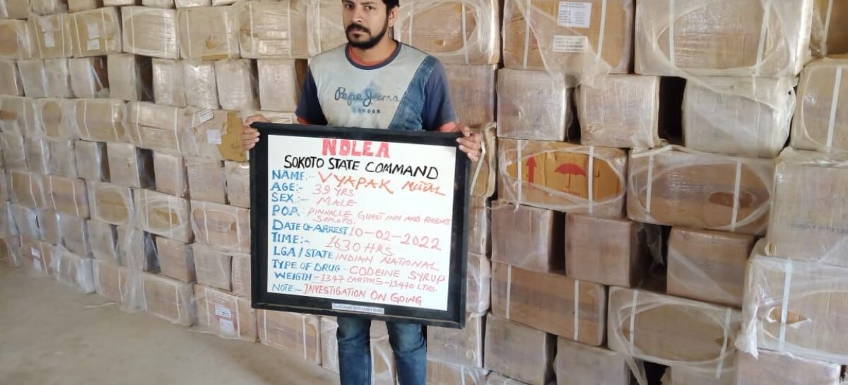 NDLEA detains Indian businessman over 134,700 bottles of Codeine smuggled into Nigeria